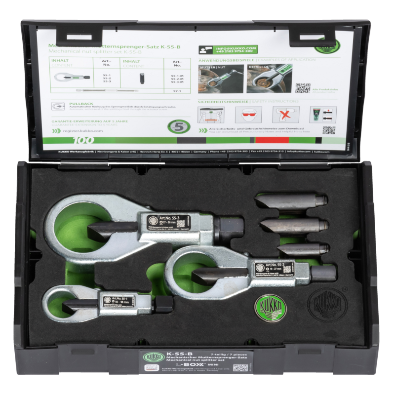 Kukko Mechanischer Mutternsprengersatz 55-1/-2/-3 mit Ersatzmeißeln in L-Boxx Mini