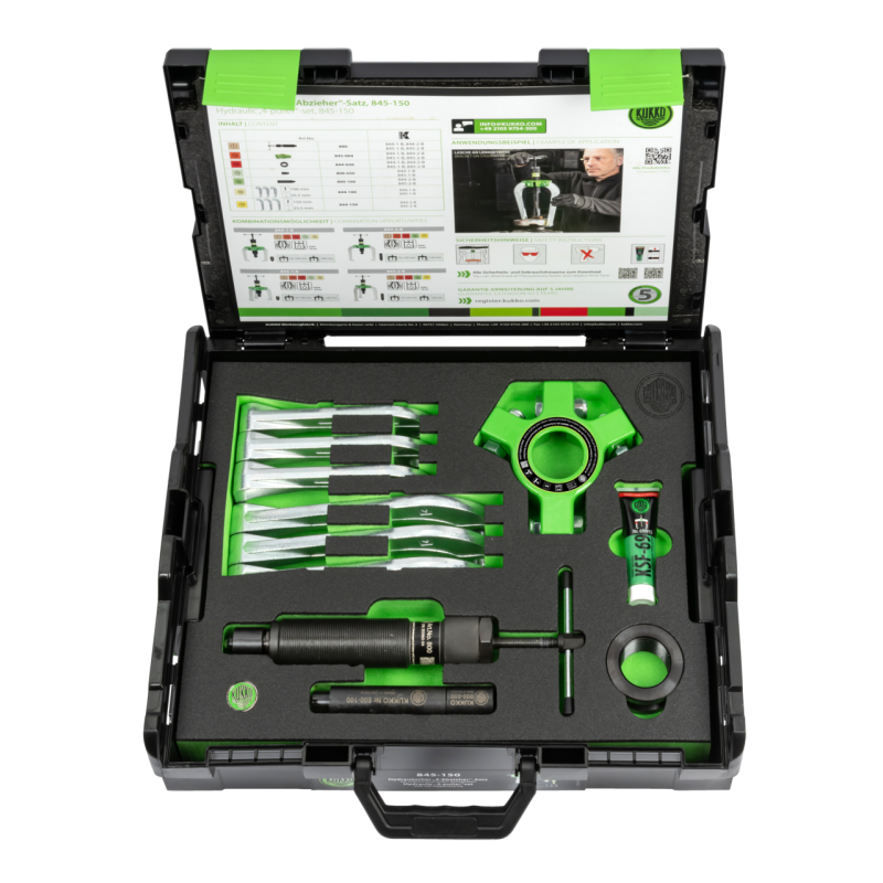 Kukko Hydraulischer „4 Abzieher“-Satz 50-150 x 150 mm / 10 ton mit selbstzentrierenden Abzugshaken