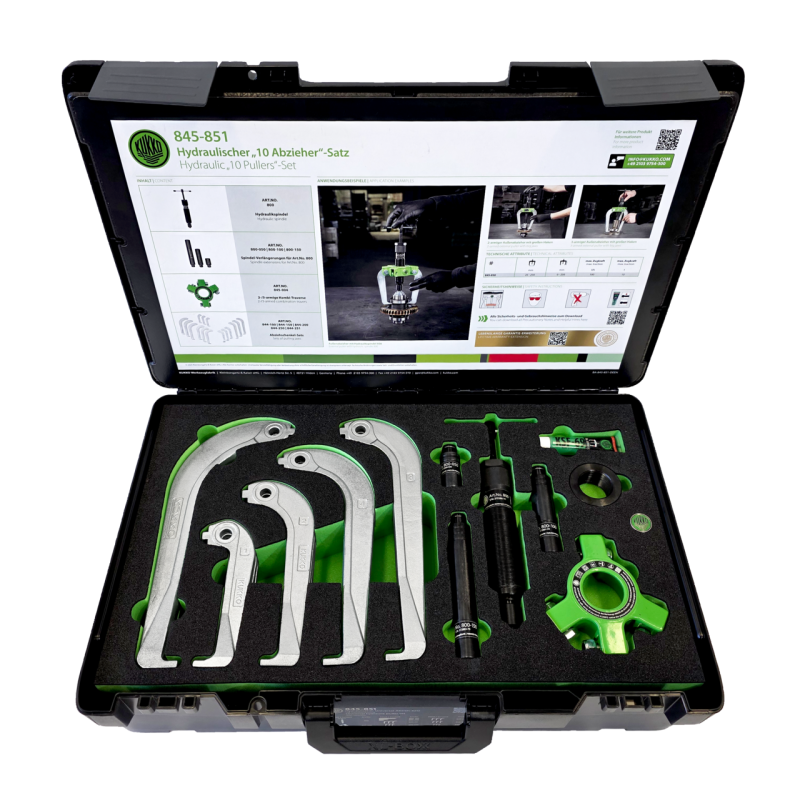 Kukko Hydraulischer „10 Abzieher“-Satz 50-250 x 250 mm / 10 ton mit selbstzentrierenden Abzugshaken