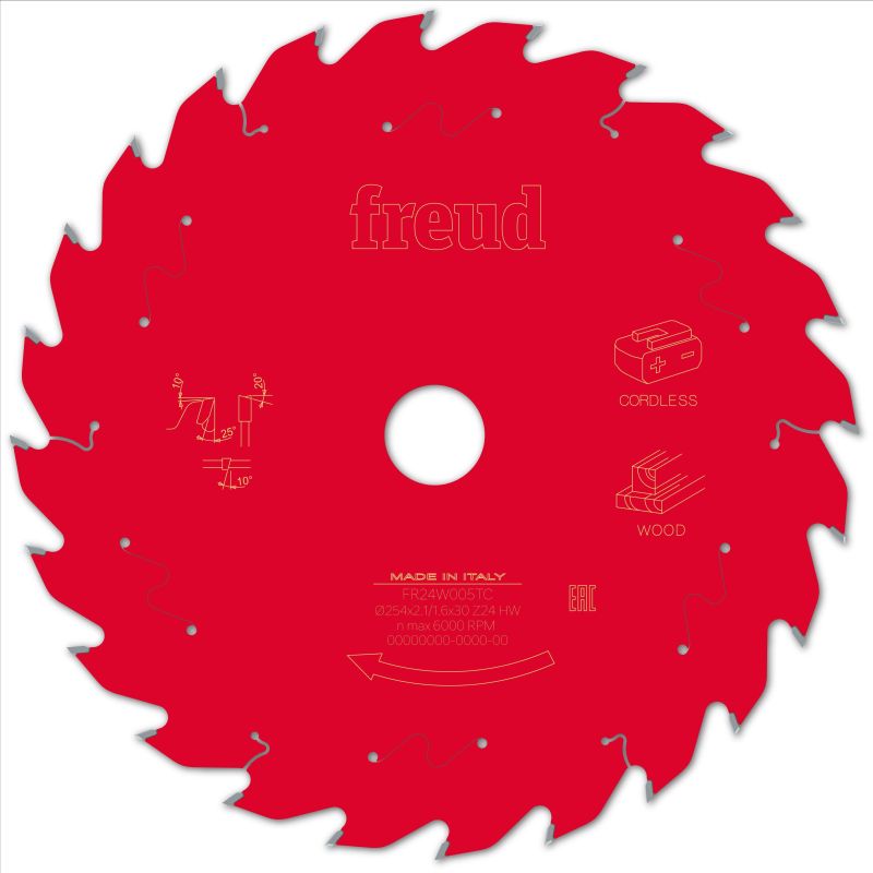 Freud Akku-Tischkreissäge Holz 254 x 30 x 2,1/1,6 x Z24