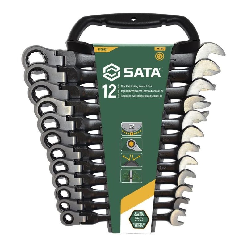 Sata 12 Tlg. Gelenk-Ratschen-Ringmaulschlüssel Set - Schwarze Ausführu