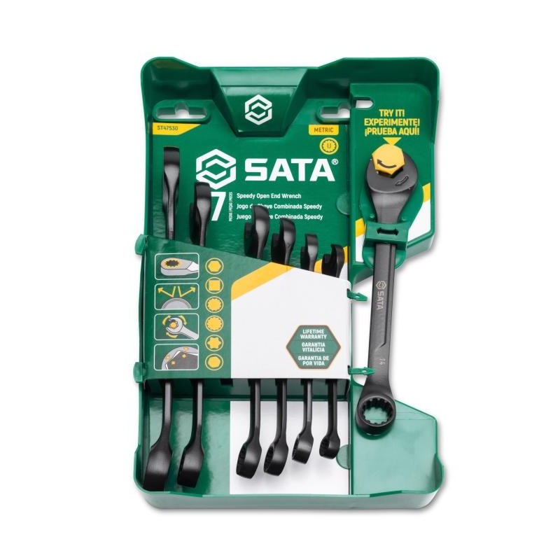 Sata 7 Tlg. X6 Ratschen-Ringmaulschlüssel Set - Schwarze Ausführung