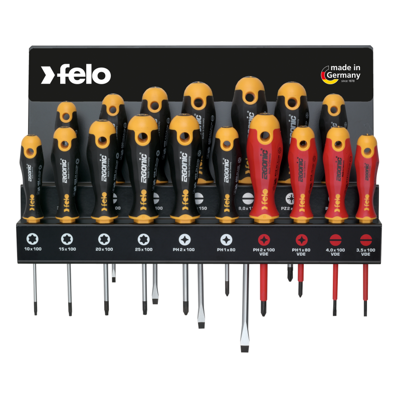 Felo - ERGONIC - XXL Schraubendrehersatz mit 3K-Griff inkl. Stahl-Werkzeughalter