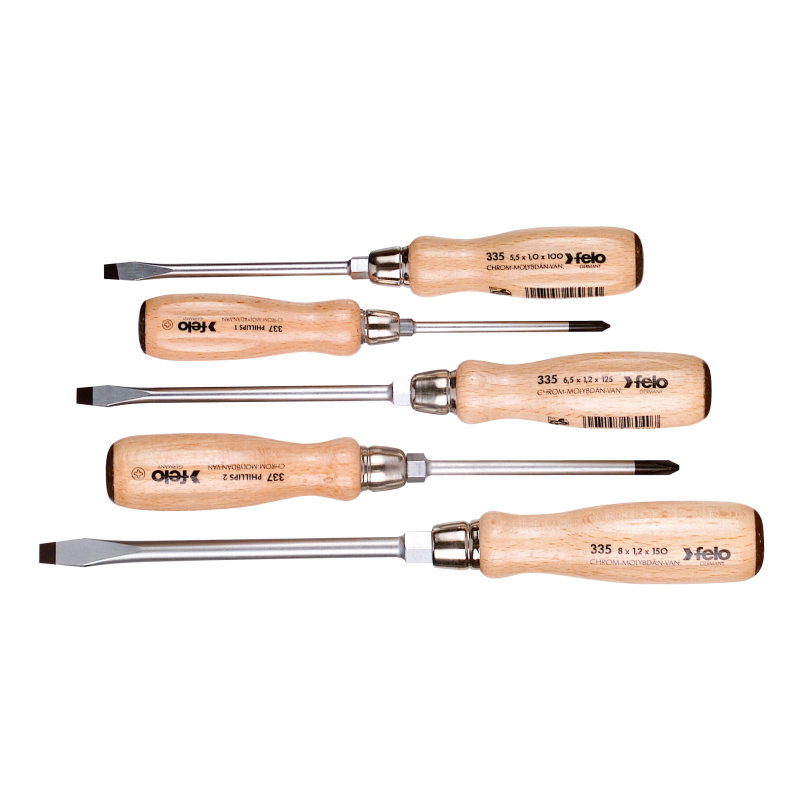 Felo - Schraubendrehersatz mit Holzgriff und durchgehender Klinge