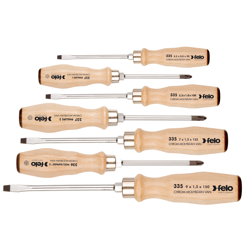 Felo - Schraubendrehersatz mit Holzgriff und durchgehender Klinge