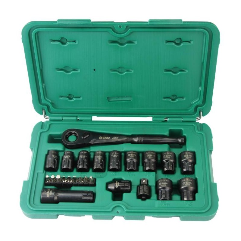 Sata 24 Tlg. X6 Durchgangs-Stecknuss Set mit Durchgangs-Umschaltknarre