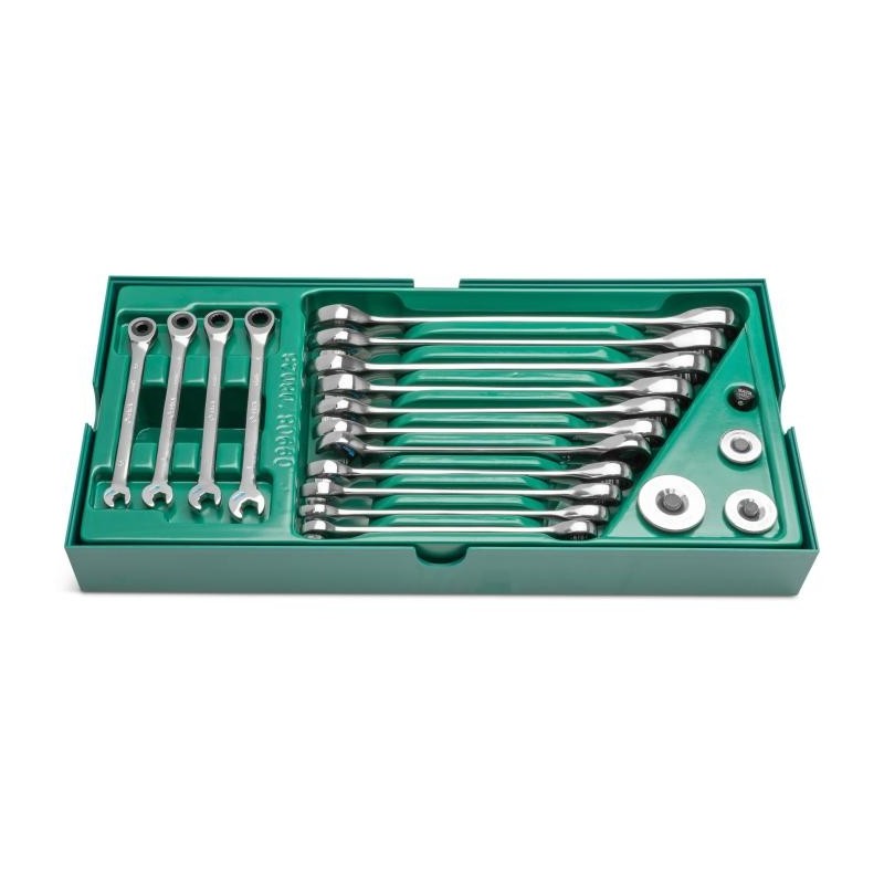 Sata 19 Tlg. Doppelratschen-Ringmaulschlüssel Set mit Einlage für Werk