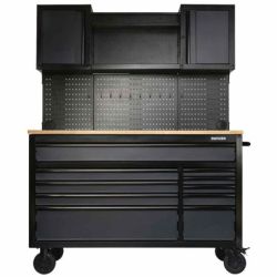 BUNKER Fahrbarer Werkstations-Werkzeugschrank mit Werkbank, 10 Schubladen, 142cm, hellgrau