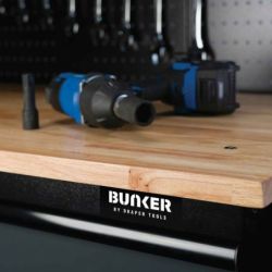 BUNKER Fahrbarer Werkstations-Werkzeugschrank mit Werkbank, 10 Schubladen, 142cm, hellgrau