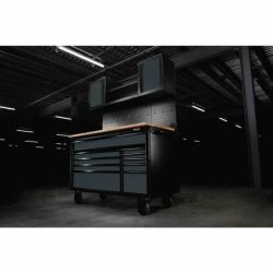 BUNKER Fahrbarer Werkstations-Werkzeugschrank mit Werkbank, 10 Schubladen, 142cm, hellgrau