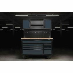 BUNKER Fahrbarer Werkstations-Werkzeugschrank mit Werkbank, 10 Schubladen, 142cm, hellgrau