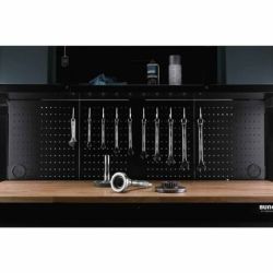 BUNKER Fahrbarer Werkstations-Werkzeugschrank mit Werkbank, 10 Schubladen, 142cm, hellgrau