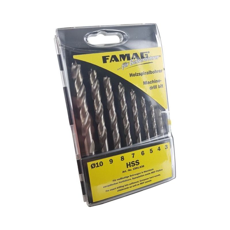 Famag Holzspiralbohrer-Satz HSS 8-tlg. in Kunstst.-Box 3-4-5-6-7-8-9-10 mm *3