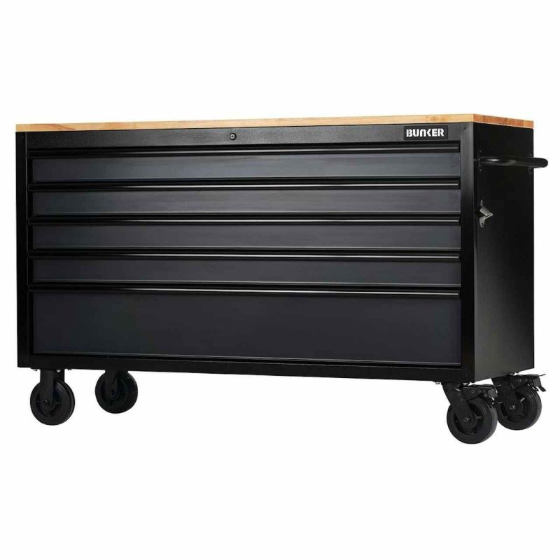 BUNKER Fahrbarer Werkzeugschrank, 5 Schubladen, 61", grau