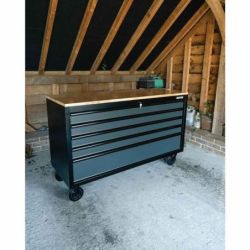 BUNKER Fahrbarer Werkzeugschrank, 5 Schubladen, 61", grau