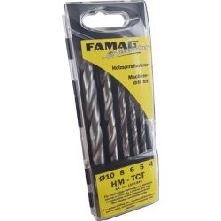 Famag Holzspiralbohrer HM-Set 5-tlg. in Kunstst.-Box 4-5-6-8-10 mm