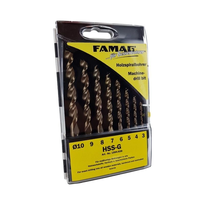 Famag Holzspiralbohrer-Satz HSS-G 8-tlg. in Kunstst.-Box 3-4-5-6-7-8-9-10 mm