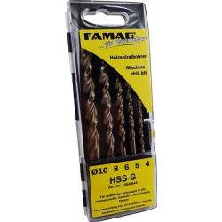 Famag Holzspiralbohrer-Satz HSS-G 5-tlg. in Kunstst.-Box 4-5-6-8-10 mm