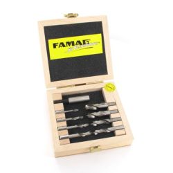 Famag Holzspiralbohrer-Bit-Satz kurz inkl. Magnethalter im Holzkasten *3