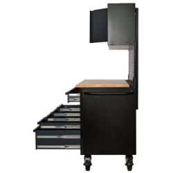 BUNKER Fahrbarer Werkstations-Werkzeugschrank mit Werkbank, 10 Schubladen, 142cm, grau