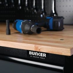 BUNKER Fahrbarer Werkstations-Werkzeugschrank mit Werkbank, 10 Schubladen, 142cm, grau