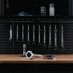 BUNKER Fahrbarer Werkstations-Werkzeugschrank mit Werkbank, 10 Schubladen, 142cm, grau