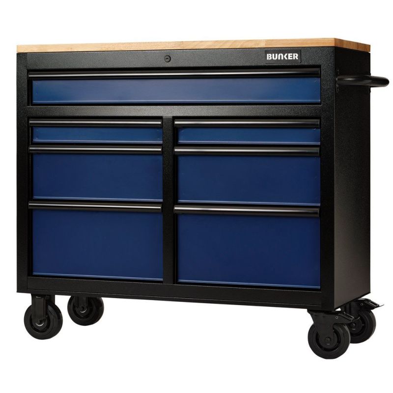 BUNKER Fahrbarer Werkbank-Werkzeugschrank, 7 Schubladen, 104cm, blau