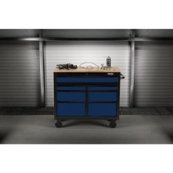 BUNKER Fahrbarer Werkbank-Werkzeugschrank, 7 Schubladen, 104cm, blau