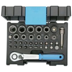 Gedore Bit-Steckschlüsselbox mit Knarre 1/4" 35tlg