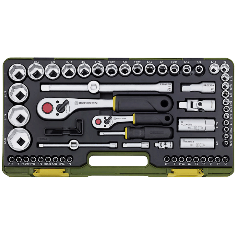 PROXXON Steckschlüsselsatz für zöllige Schraubengrößen (65-teilig)
