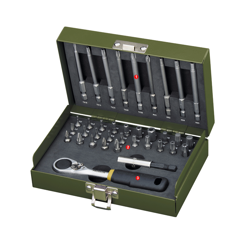 PROXXON Feinmechanikersatz mit 1/4" MICRO-Bit-Ratsche (36-teilig)